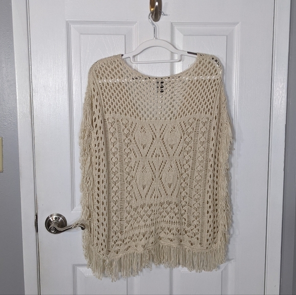 Y2K‎ Windsor Bohemian Crochet Fringe Open Side V-Neck Shawl Top Size S/M - Picture 3 of 8